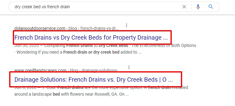 search result for dry creek bed vs french drain top results