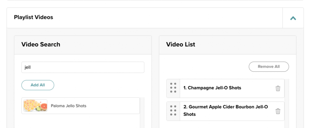 screenshot of adding videos to a playlist in the mediavine dashboard