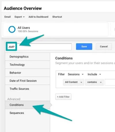 Add new AMP Segment Google Analytics